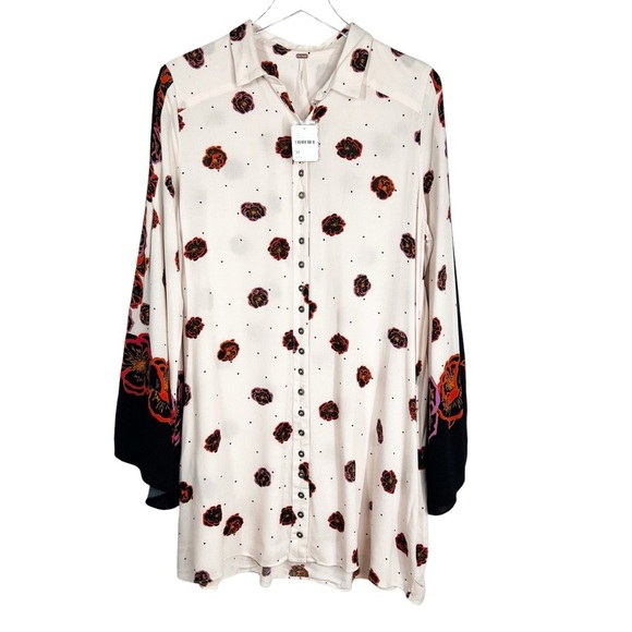FREE PEOPLE Sweet Life Mini Dress Floral Button Down Flare Sleeve Size Medium - Picture 5 of 11
